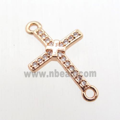 copper cross connector paved zircon, rose gold