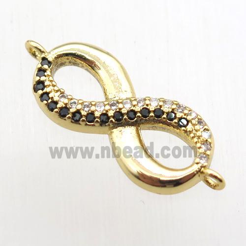 copper Infinity connector paved zircon, gold plated