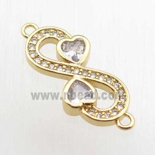 copper Infinity connector paved zircon, gold plated