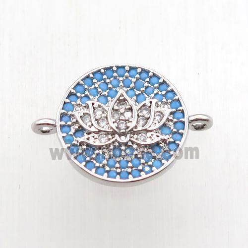 copper lotus connector paved zircon, platinum plated