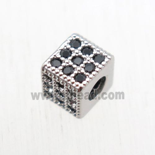 copper cube beads paved zircon, platinum plated