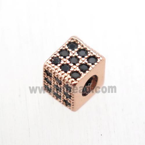 copper cube beads paved zircon, rose gold