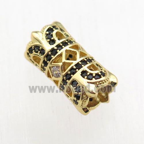 copper tube beads paved zircon, gold plated