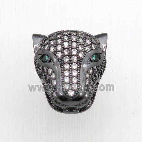 copper leopardhead beads paved zircon, black plated