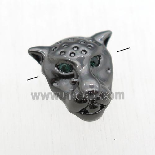 copper leopardhead beads paved zircon, black plated