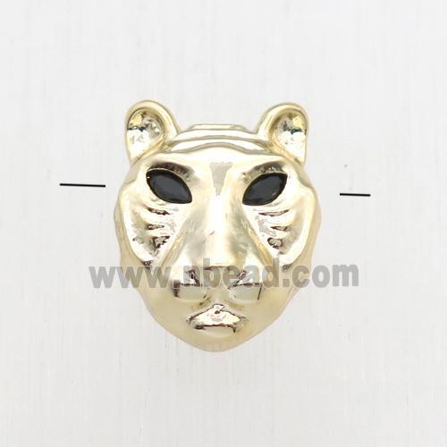 copper pantherhead beads paved zircon, gold plated