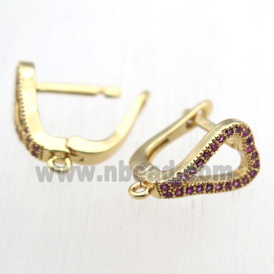 copper Latchback Earrings paved zircon with loop, gold plated