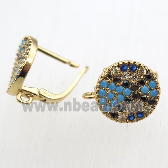 copper Latchback Earrings paved zircon with loop, gold plated