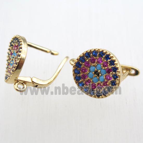 copper Latchback Earrings paved zircon with loop, gold plated