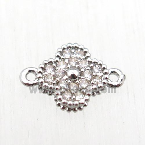 copper clover conncetor paved zircon, platinum plated