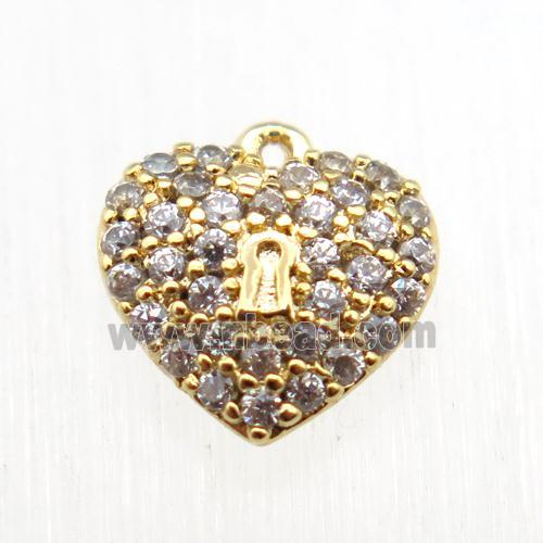 copper heart pendant paved zircon, gold plated