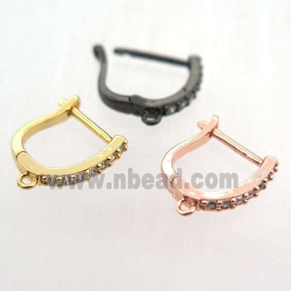 copper Latchback Earrings pave zircon with loop, mixed color
