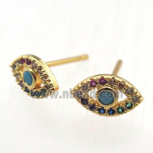 copper Studs Earrings pave zircon, gold plated