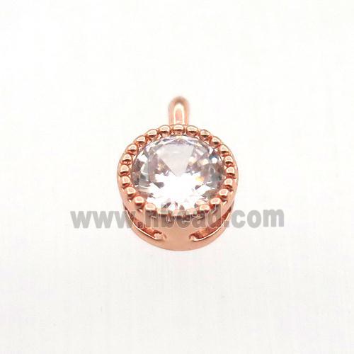 copper pendant pave zircon, circle, rose gold