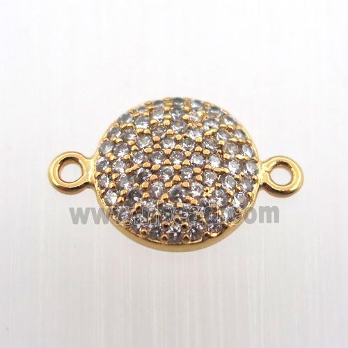 copper connector pave zircon, circle, gold plated