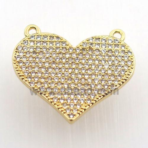 copper heart pendant pave zircon with 2loops, gold plated