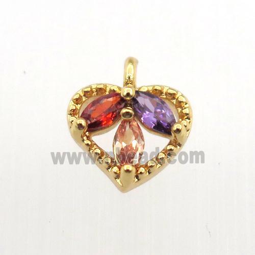 copper heart pendant pave zircon, gold plated