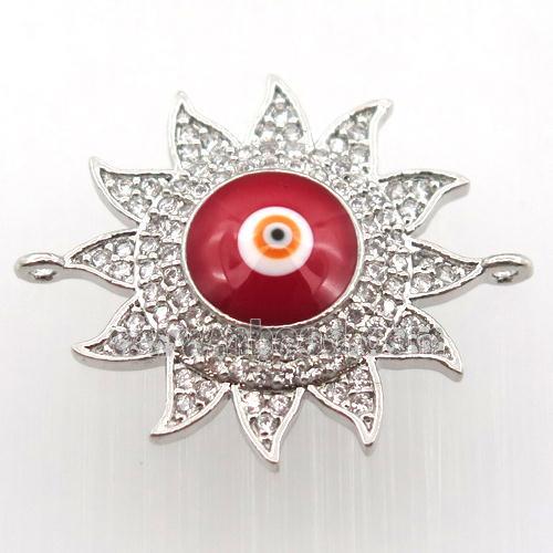 copper sun connector pave zircon with evil eye, platinum plated