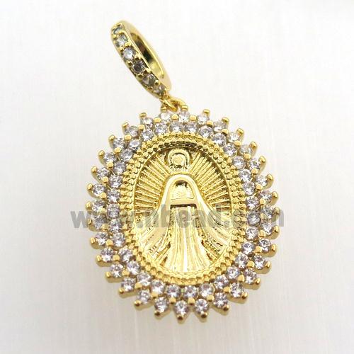 copper oval pendant paved zircon, jesu, gold plated