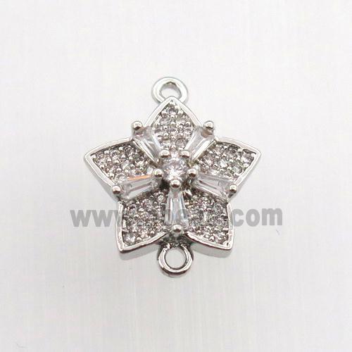 copper flower connector paved zircon, platinum plated