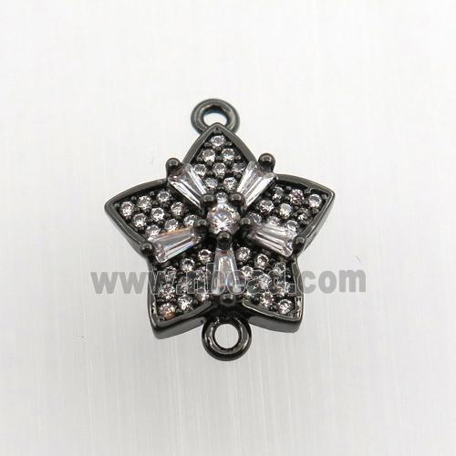 copper flower connector paved zircon, black plated