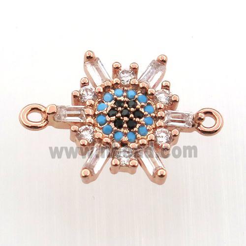 copper flower connector paved zircon, rose gold