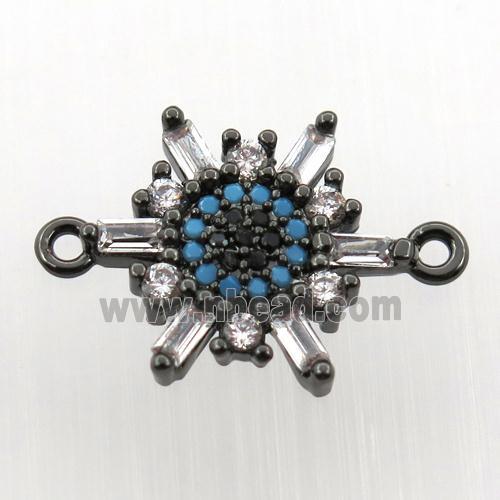 copper flower connector paved zircon, black plated