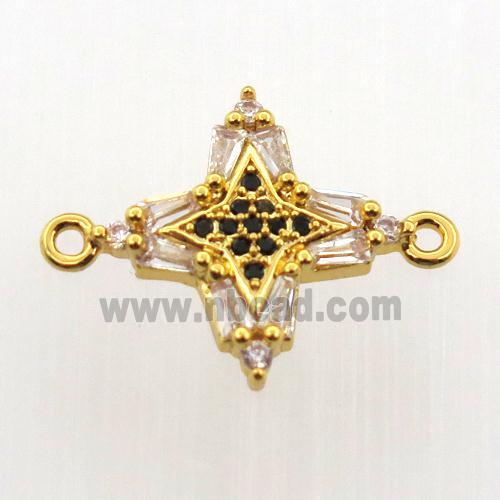 copper cross connector paved zircon, gold plated