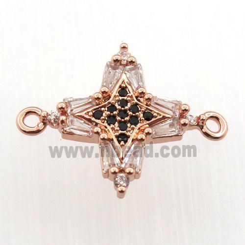 copper cross connector paved zircon, rose gold