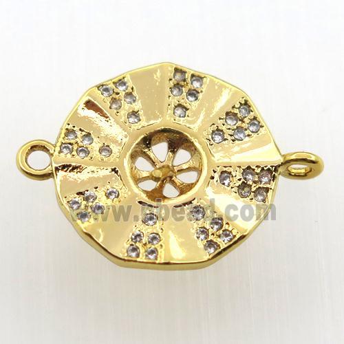 copper connector paved zircon, bagua, gold plated