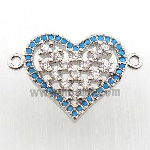 copper heart connector paved zircon, platinum plated