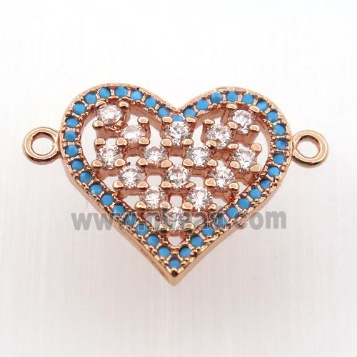 copper heart connector paved zircon, rose gold