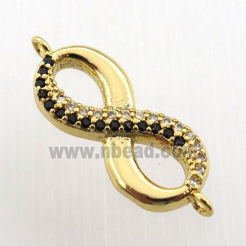 copper infinity connector paved zircon, gold plated