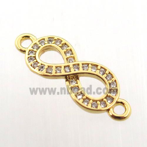 copper infinity connector paved zircon, gold plated