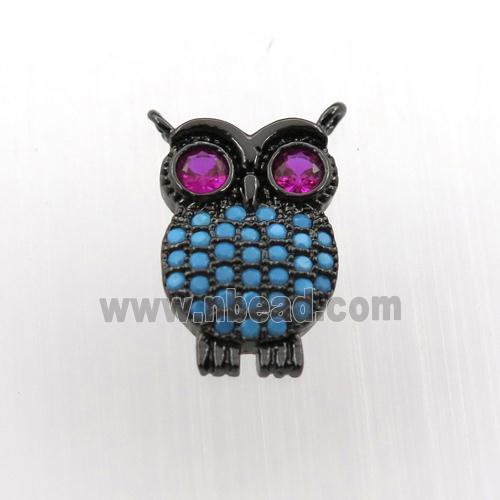 copper owl pendant paved zircon, black plated