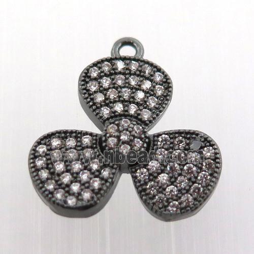 copper clover pendant paved zircon, black plated