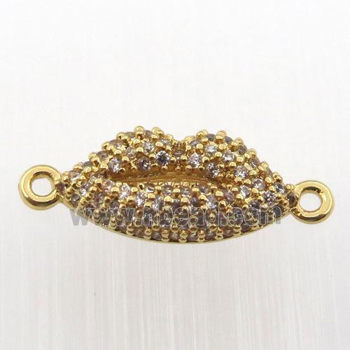 copper lip connector pave zircon, gold plated