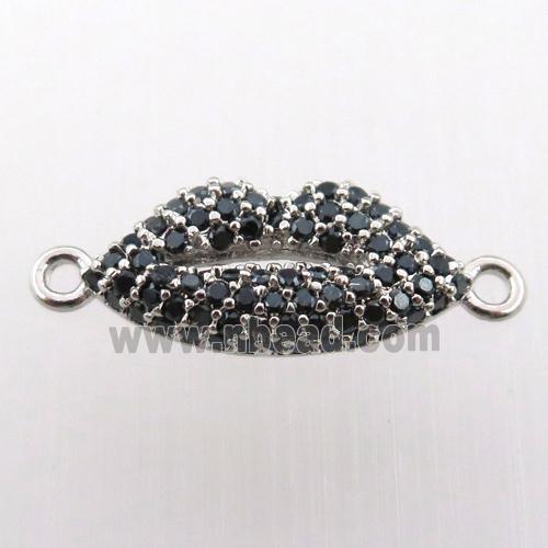 copper lip connector pave zircon, platinum plated