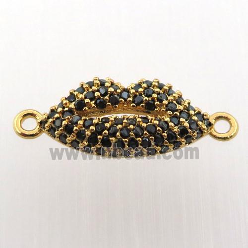 copper lip connector pave zircon, gold plated