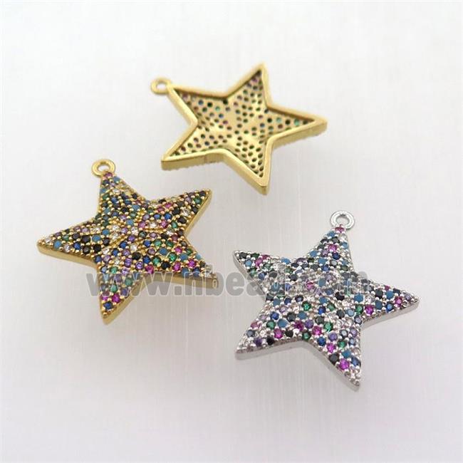 copper star pendant pave zircon, mixed color