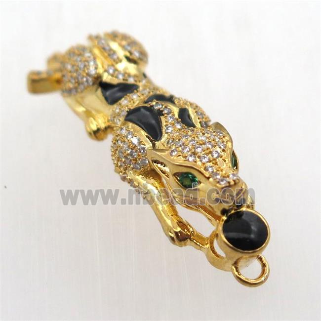 copper leopard pendant pave zircon, gold plated