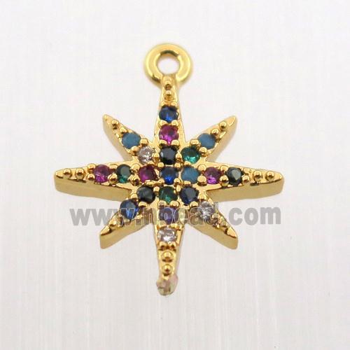 copper northstar pendant pave zircon, gold plated