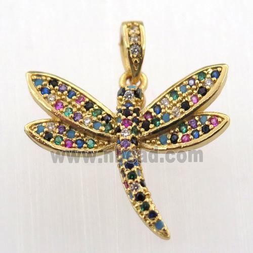 copper dragonfly pendant pave zircon, gold plated