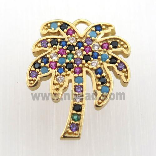 copper coconut tree pendant pave zircon, gold plated