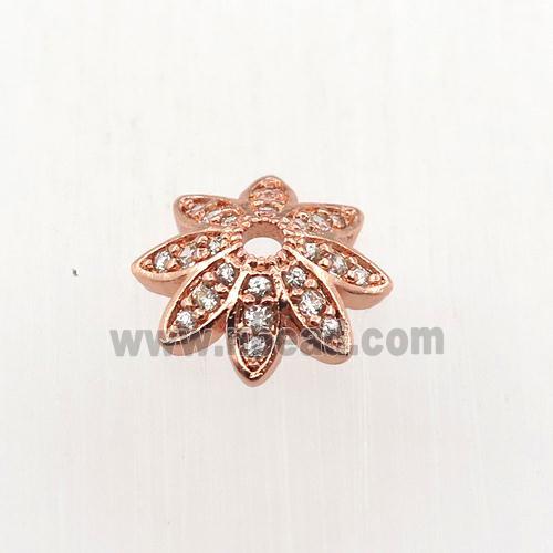 copper beadcaps pave zircon, rose gold