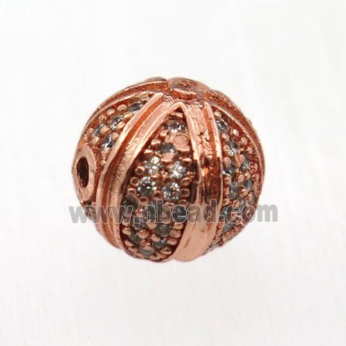 round copper beads pave zircon, rose gold