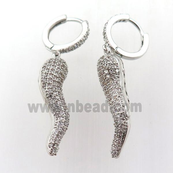 copper hoop earring pave zircon with Pepper, platinum plated