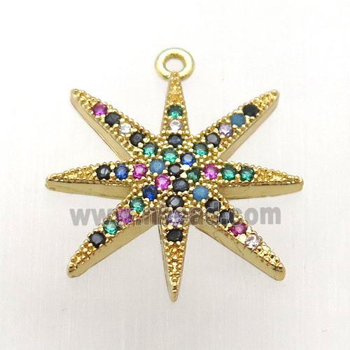 copper northstar pendant pave zircon, gold plated