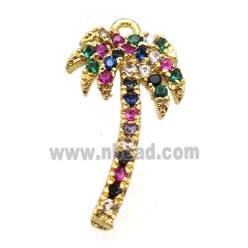 copper coconut-tree pendant pave zircon, gold plated