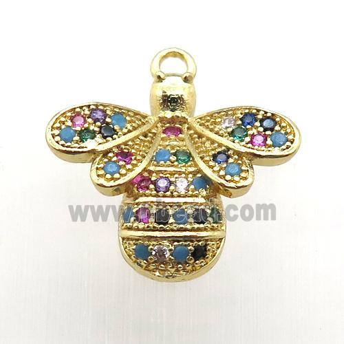 copper honeybee pendant pave zircon, gold plated